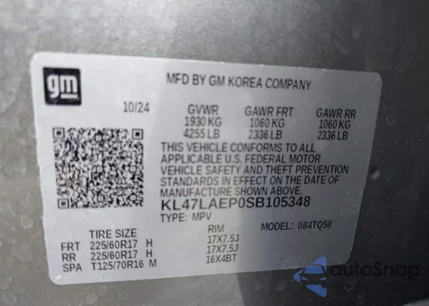 2025 Buick Envista Preferred Fwd из США, поврежденный, VIN KL47LAEP0SB105348